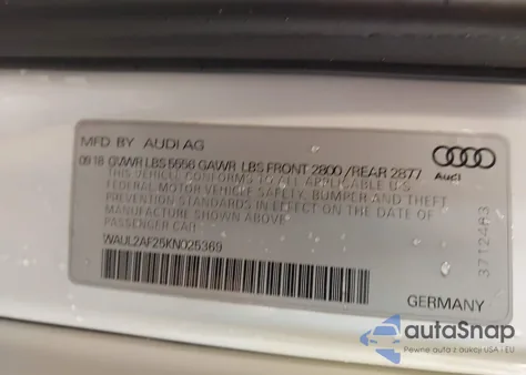 2019 Audi A6 55 Premium z USA, uszkodzony, nr VIN WAUL2AF25KN025369